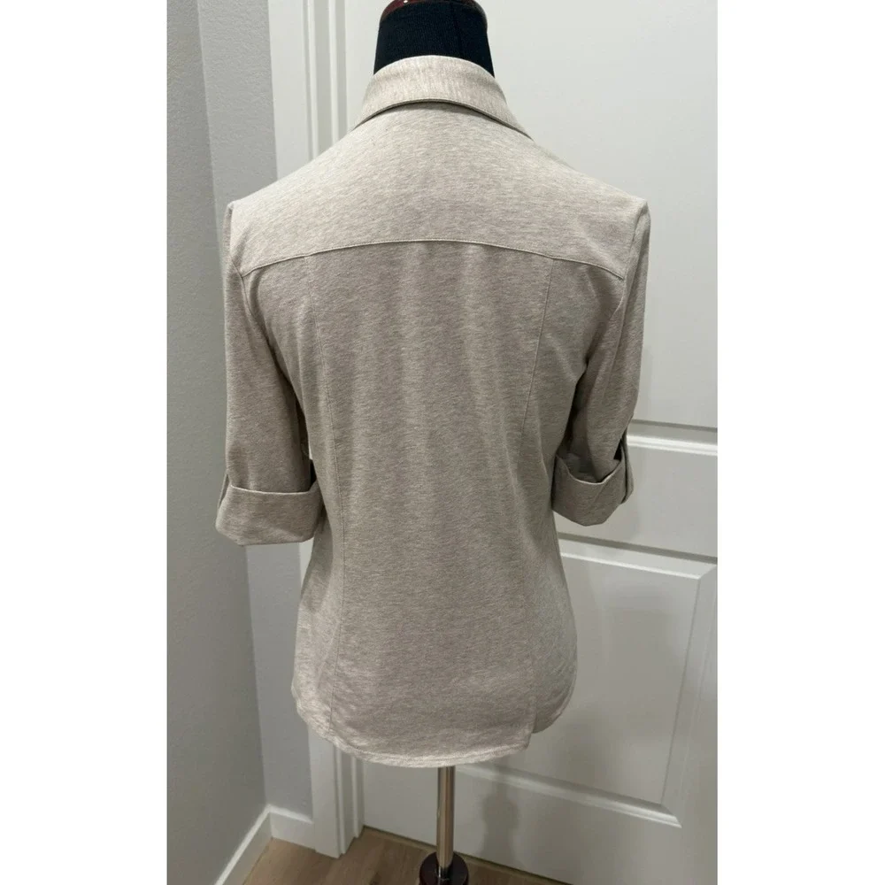 Lafayette 148 Beige Lightweight Camp-Style Shirt Button Down Size P Dry Cleaned - Picture 3 of 6